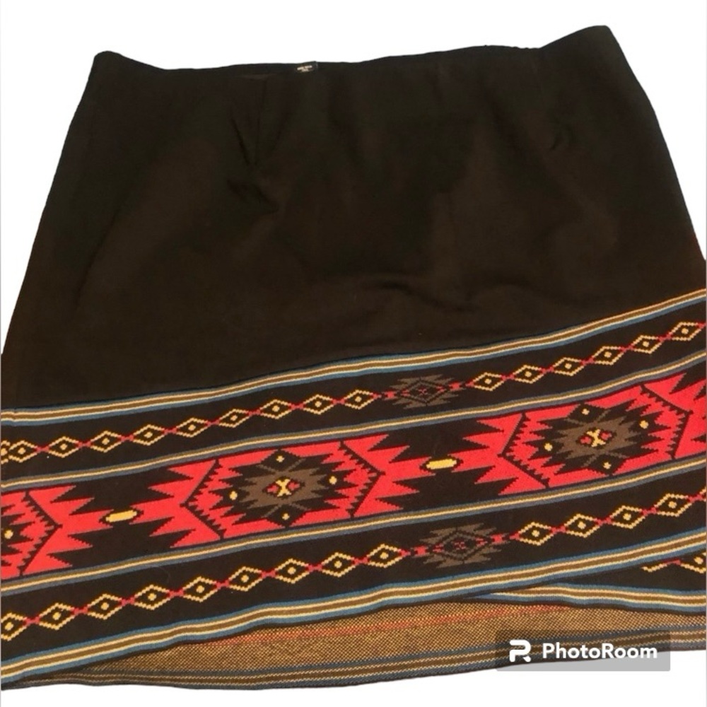 NWOT Midnight Velvet Stretchy Black Skirt Faux Wrap w/Tribal Aztec Weste… - Picture 3 of 6